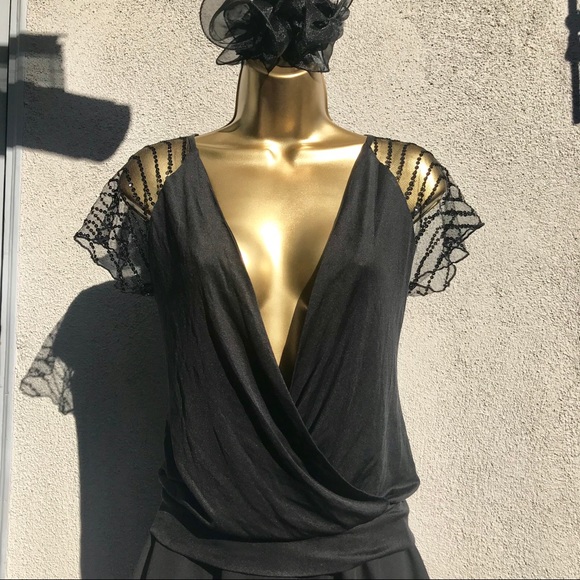 Sexy Black w/Lacy Sequence short sleeves! - Picture 1 of 8